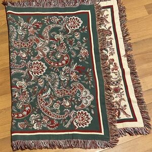 Vintage Green and Red Floral Throw Blanket